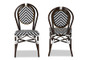 "WA-4094V-Black/White-DC" Baxton Studio Alaire Classic French Black And White Weaving And Dark Brown Metal 2-Piece Outdoor Dining Chair Set