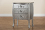 "JY18B017-Silver-3DW-Cabinet" Baxton Studio Eliya Classic And Traditional Brushed Silver Finished Wood 3-Drawer Storage Cabinet