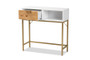 "LC21020902-White/Gold-Console Table" Baxton Studio Giona Modern And Contemporary Two-Tone Oak Brown And White Finished Wood And Gold Metal 1-Drawer Console Table