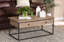 "LCF20257A-Wood/Table-CT" Baxton Studio Roderick Modern And Contemporary Weathered Oak Finished Wood And Black Metal 2-Drawer Coffee Table