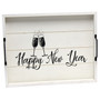Elegant Designs Decorative Wood Serving Tray With Handles, 15.50" X 12", "Happy New Year" "HG2000-GNY"