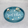 Elegant Designs Decorative 13.75" Round Wood Serving Tray With Handles, "Good Vibes" "HG2013-BGV"