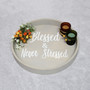 Elegant Designs Decorative 13.75" Round Wood Serving Tray With Handles, "Blessed & Never Stressed" "HG2013-GYS"