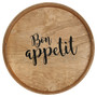 Elegant Designs Decorative 13.75" Round Wood Serving Tray With Handles, "Bon Appetit" "HG2013-NBA"