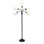 Simple Designs 5 Light Adjustable Gooseneck Black Floor Lamp With White Shades "LF2006-BAW"