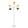 Simple Designs 5 Light Adjustable Gooseneck White Floor Lamp With Gray Shades "LF2006-GOW"