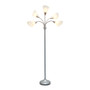 Simple Designs 5 Light Adjustable Gooseneck Silver Floor Lamp With White Shades "LF2006-SVW"