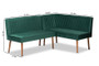 "BBT8063-Emerald Velvet/Walnut-2PC SF Bench" Baxton Studio Alvis Mid-Century Modern Emerald Green Velvet Upholstered and Walnut Brown Finished Wood 2-Piece Dining Nook Banquette Set