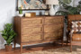 "MG9005-Ash Walnut/Rattan-6DW-Dresser" Baxton Studio Ramiel Mid-Century Modern Ash Walnut Finished Wood and Rattan 6-Drawer Dresser