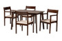 "Cassia-Beige/Cappuccino-5PC Dining Set" Baxton Studio Helene Mid-Century Modern Cream Fabric and Dark Brown Finished Wood 5-Piece Dining Set