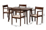 "Cassia-Beige/Cappuccino-5PC Dining Set" Baxton Studio Helene Mid-Century Modern Cream Fabric and Dark Brown Finished Wood 5-Piece Dining Set