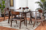 "Cleo-Dark Brown/Cappuccino-5PC Dining Set" Baxton Studio Cleo Mid-Century Modern Espresso Faux Leather and Dark Brown Finished Wood 5-Piece Dining Set