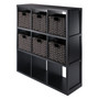 Timothy 7-Piece 3x3 Storage Shelf with 6 Foldable Woven Baskets, Black and Chocolate "20711"