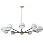 10 Light Halogen Chandelier, Metal Black/Aged Brass With White Opal Glass "SOF-5010C-MB-AGB"