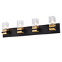 4 Light Incandescent Vanity, Metal Black & Aged Brass With Clear Glass "VER-324W-MB-AGB"