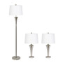 Lalia Home Perennial Modern Vienna 3 Piece Metal Lamp Set (2 Table Lamps, 1 Floor Lamp) "LHS-1008-BN"