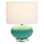 Lalia Home 15.25" Modern Ovaloid Glass Bedside Table Lamp With White Fabric Shade, Aqua "LHT-3005-AU"