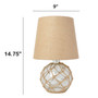 Lalia Home Maritime 14.75" Medium Coastal Fisherman'S Shoreside Glass Rope Table Lamp With Burlap Fabric Empire Shade - Clear "LHT-3011-CL"