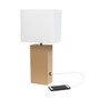 Lalia Home Lexington 21" Leather Base Modern Home Decor Bedside Table Lamp With Usb Charging Port - Beige "LHT-3012-BG"