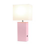 Lalia Home Lexington 21" Leather Base Modern Home Decor Bedside Table Lamp With Usb Charging Port - Blush Pink "LHT-3012-BP"