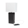 Lalia Home Lexington 21" Leather Base Modern Home Decor Bedside Table Lamp With Usb Charging Port - Espresso Brown "LHT-3012-BW"