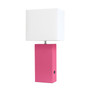 Lalia Home Lexington 21" Leather Base Modern Home Decor Bedside Table Lamp With Usb Charging Port - Hot Pink "LHT-3012-HP"