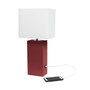 Lalia Home Lexington 21" Leather Base Modern Home Decor Bedside Table Lamp With Usb Charging Port - Red "LHT-3012-RE"