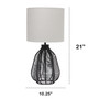 Lalia Home 21" Vintage Rattan Wicker Style Paper Rope Bedside Table Lamp With Light Gray Fabric Shade, Black "LHT-4017-BK"