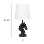 Simple Designs 17.25" Tall Polyresin Decorative Chess Horse Shaped Bedside Table Desk Lamp With White Tapered Fabric Shade, Black "LT1089-BLK"
