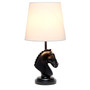 Simple Designs 17.25" Tall Polyresin Decorative Chess Horse Shaped Bedside Table Desk Lamp With White Tapered Fabric Shade, Black "LT1089-BLK"