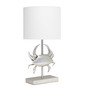 Simple Designs Shoreside 18.25" Tall Coastal Brushed Nickel And Polyresin Pinching Crab Shaped Bedside Table Desk Lamp With White Fabric Drum Shade "LT1090-BSN"