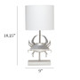 Simple Designs Shoreside 18.25" Tall Coastal Brushed Nickel And Polyresin Pinching Crab Shaped Bedside Table Desk Lamp With White Fabric Drum Shade "LT1090-BSN"