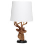 Simple Designs Woodland 17.25" Tall Rustic Antler Copper Deer Bedside Table Desk Lamp With Tapered White Fabric Shade "LT1095-CPR"