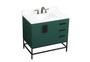36 Inch Single Bathroom Vanity In Green With Backsplash "VF48836MGN-BS"