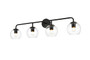Genesis 4 Light Black And Clear Bath Sconce "LD7321W37BLK"