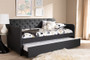 "Camelia-Charcoal Grey-Daybed" Baxton Studio Camelia Modern And Contemporary Charcoal Grey Fabric Upholstered Button-Tufted Twin Size Sofa Daybed With Roll-Out Trundle Guest Bed