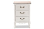 "JY17B092-White-ET" Baxton Studio Capucine Antique French Country Cottage Two Tone Natural Whitewashed Oak And White Finished Wood 3-Drawer End Table