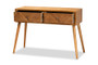 "JY20A151-Console" Baxton Studio Mae Mid-Century Modern Natural Brown Finished Wood 2-Drawer Console Table