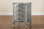 "JY18B025-Silver-4DW-ET" Baxton Studio Callen Classic And Traditional Brushed Silver Finished Wood 4-Drawer End Table