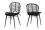 "Bianca-Black Rattan-DC" Bali & Pari Brenna Modern Bohemian Black Finished Rattan And Metal 2-Piece Dining Chair Set