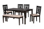 "RH386C-Sand/Dark Brown-6PC Dining Set" Baxton Studio Olympia Modern Beige Fabric And Espresso Brown Finished Wood 6-Piece Dining Set