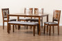 "RH386C-Grey/Walnut-6PC Dining Set" Baxton Studio Olympia Modern Grey Fabric And Walnut Brown Finished Wood 6-Piece Dining Set