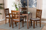 "RH388C-Grey/Walnut-5PC Dining Set" Baxton Studio Florencia Modern Grey Fabric And Walnut Brown Finished Wood 5-Piece Dining Set