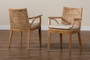 "Storsel-Rattan-DC" Bali & Pari Storsel Modern Bohemian Natural Brown Finished Teak Wood And Rattan 2-Piece Dining Chair Set