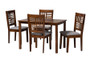 "RH387C-Grey/Walnut-5PC Dining Set" Baxton Studio Deanna Modern Grey Fabric And Walnut Brown Finished Wood 5-Piece Dining Set