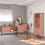 Windsor 53.54 Modern Tv Stand With Media Shelves And Solid Wood Legs In Ceramic Pink And Nature "3LC2"