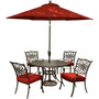 Traditions 5 Piece ( 4 Dining Chairs, 48" Round Cast Table, Umbrella, Base) "TRADITIONS5PC-SU-R"