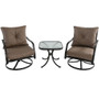 Hanover 3 Piece Seating Set: 2 Steel Swivel Rockers, Glass Side Table "PALMBAY3PC-TAN"