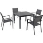 Hanover 5 Piece Dining Set: 4 Alum Sling Dining Chairs, Square Slat Top Dining Table "NAPLESDN5PCSQ-GRY"
