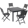 Hanover Naples 5 Piece Dining Set: 4 Aluminum Sling Folding Chairs, 38" Sq Slat Top Table "NAPDNS5PCFDSQ-GRY"